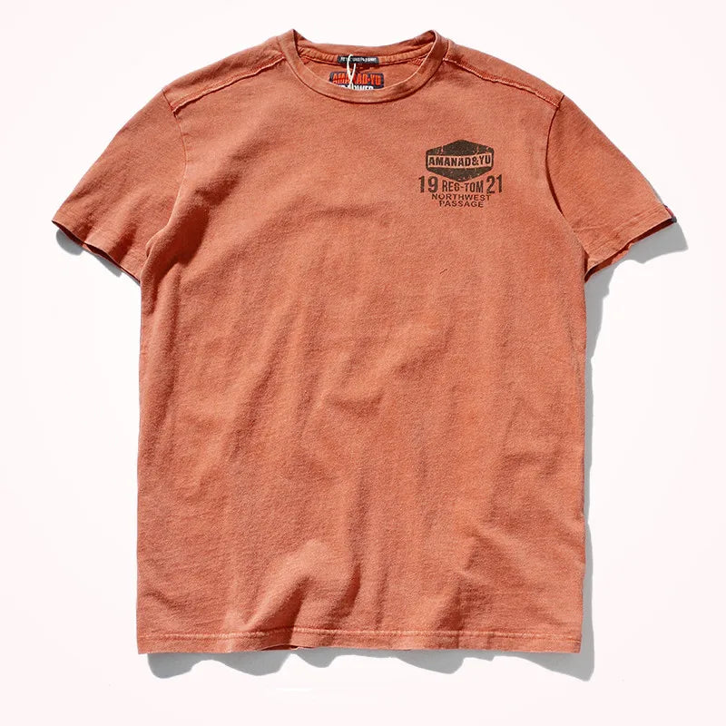 2023 Summer New American Street Short-sleeved O-neck Printed T-shirt Men's Fashion Pure Cotton Casual Washed Old Bottoming Tops