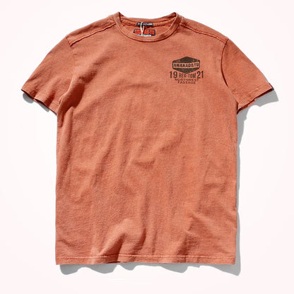 2023 Summer New American Street Short-sleeved O-neck Printed T-shirt Men's Fashion Pure Cotton Casual Washed Old Bottoming Tops