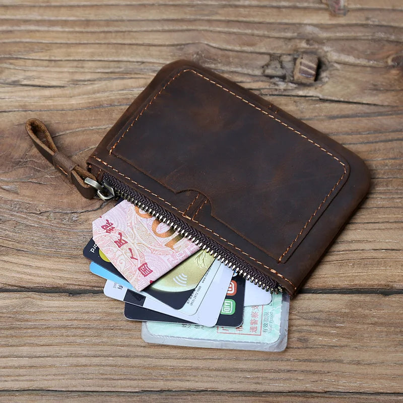 Leather Mini Men's Coin Wallet Retro Leisure First Layer Cowhide Lady's Change Purse Crazy Horse Leather Credit Card Bag