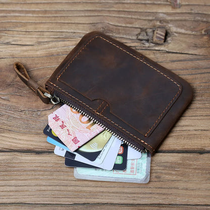 Leather Mini Men's Coin Wallet Retro Leisure First Layer Cowhide Lady's Change Purse Crazy Horse Leather Credit Card Bag