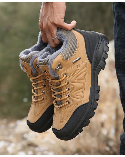 Brand Winter Men's Boots Warm Men's Snow Boots High Quality Leather Waterproof Men Sneakers Outdoor Men Hiking Boots Work Shoes
