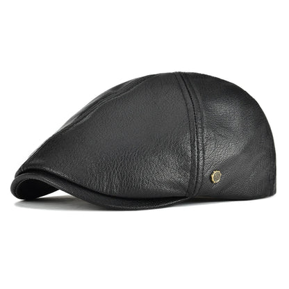 Genuine Leather Flat Cap Men Fall Winter Cabbies Newsboy Hat Coffee Brown Ivy Caps Soft Smooth Textured Hats