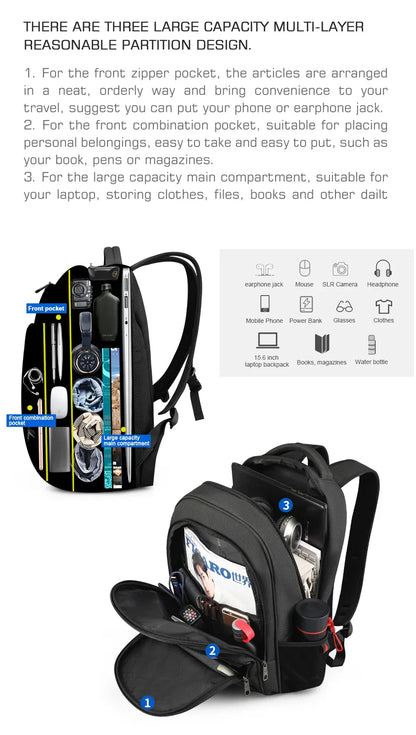 Large Capacity Backpack 15.6inch Laptop Backpack Anti Theft Men Backpack College Schoolbag Travel Backpack Bag For Men
