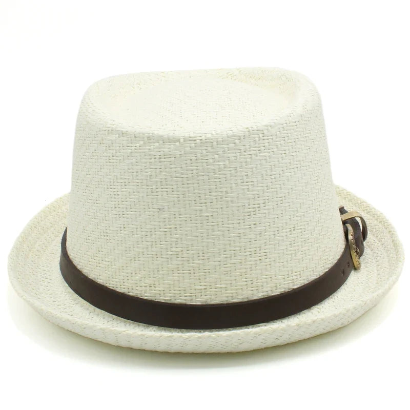 Men Women Classical Straw Pork Pie Hats Fedora Sunhats Trilby Caps Summer Boater Beach Outdoor Travel Party Size US 7 1/4 UK L