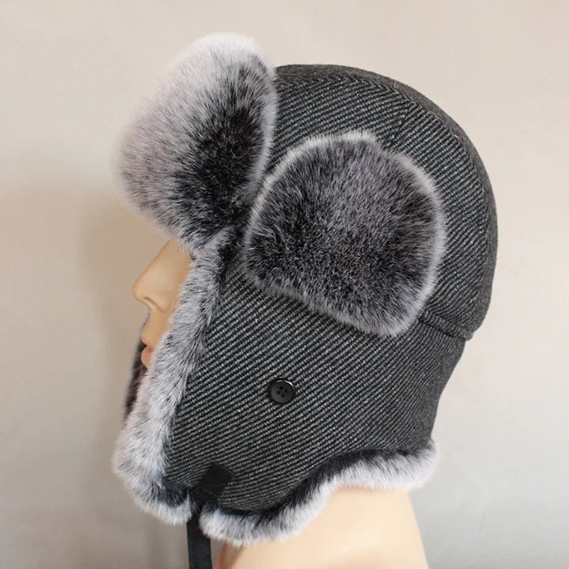 Men Women Russian Winter Bomber Hat Ushanka with Ear Flaps Faux Fur Trapper Hat Earflaps Warm Cap for Snow