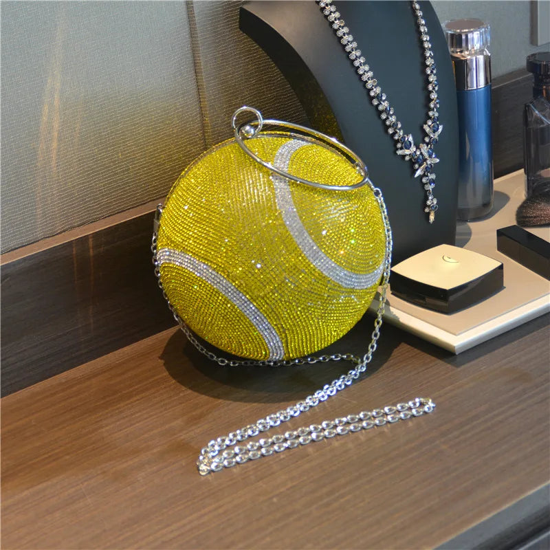 Lady Yellow Pink Black Diamond Day Clutches Rhinestone Pearl Evening Bag Circular Shaped Chain Shoulder Handbags For Party Purse