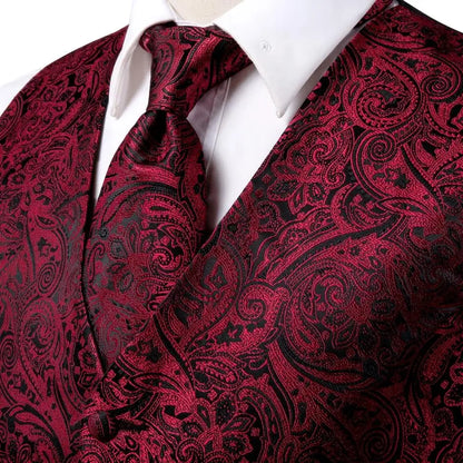Fashion Silk Vest For Men Classic Gold Champane Yellow Waistcoat Jacket Tie Hankerchief Cufflinks Sets Dress Suit Wedding Hi-Tie