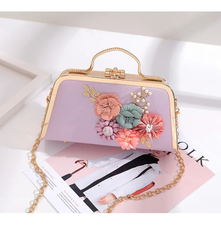 Evening Bags Women Clutch Bag High-end Leather Evening Wedding Bridal Handbag Pearl Flower Fashion Chain Party Packs