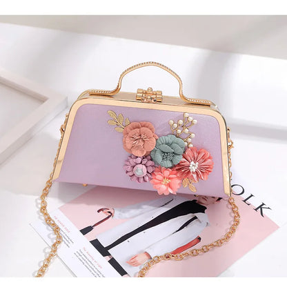 Evening Bags Women Clutch Bag High-end Leather Evening Wedding Bridal Handbag Pearl Flower Fashion Chain Party Packs