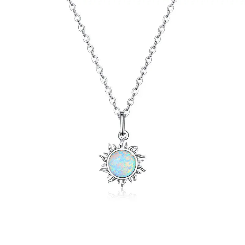 925 Sterling Silver White Opal Sun Pendant Necklace Apollo Chain Necklaces for Women Birthday Gift Jewelry