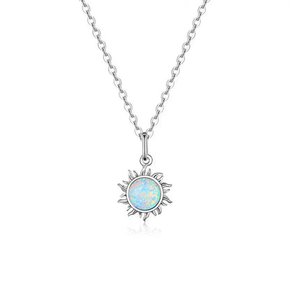 925 Sterling Silver White Opal Sun Pendant Necklace Apollo Chain Necklaces for Women Birthday Gift Jewelry