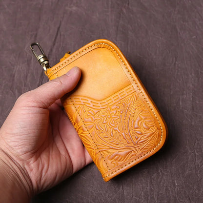 Men's Leather Key Bag, The First LayerOf Cowhide, Ladies' Purse, Multi-functional Vintage Vegetable Tanned Leather ID Bag.