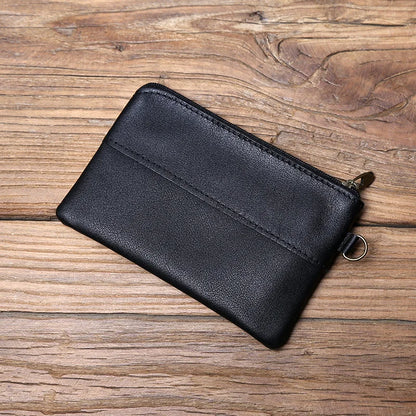 Men's Leather Zipper Coin Wallet First Layer Cowhide Mini Short Wallet Handbag Change Wallet