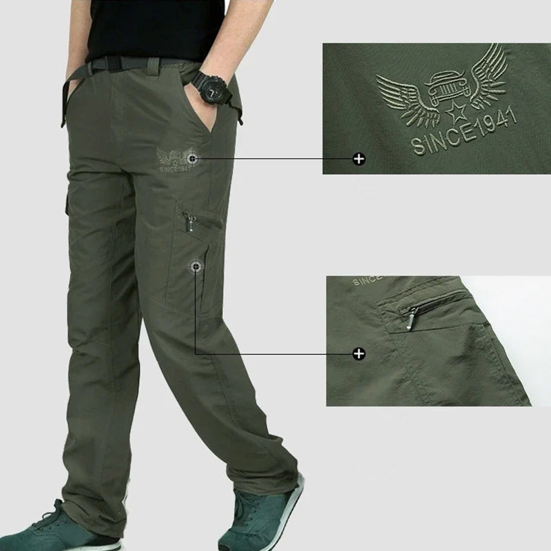 2024 Men's Tactical Casual Pants Thin Breathable Summer Casual Long Trouser Male Slim Waterproof Quick Dry Pocket Cargo Pants