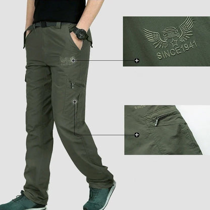 2024 Men's Tactical Casual Pants Thin Breathable Summer Casual Long Trouser Male Slim Waterproof Quick Dry Pocket Cargo Pants