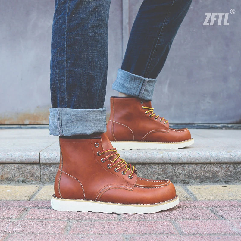 Men's Ankle Boots American retro tooling boots Casual Crazy Horse Leather Men's Boots Vintage Man Lace up Boots 2025