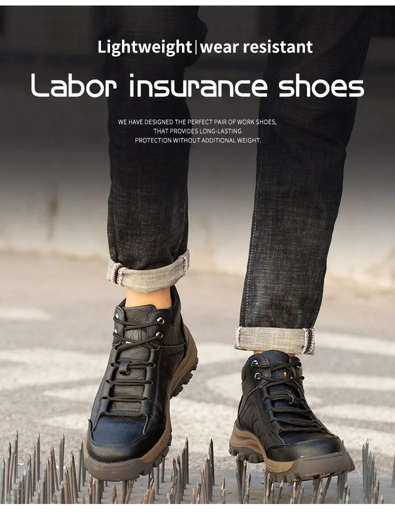 Men Leather Safety Work Boots Steel Toe Puncture-proof Indestructible Safety Shoes Staleneus Construction Welding Work Boots