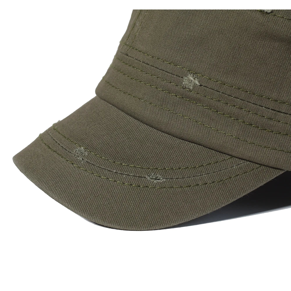 Four Seasons Washed Cotton Flat Caps Men Women Military cap Unique Design Vintage Flat Top Hat