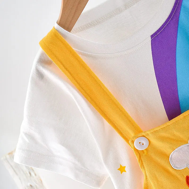 Summer Baby Boys Girls Clothes Infant Cotton Rainbow T Shirt Bib Pants 2pcs/Set Kids Garment Children Casual Sport Suit 0-4 Year