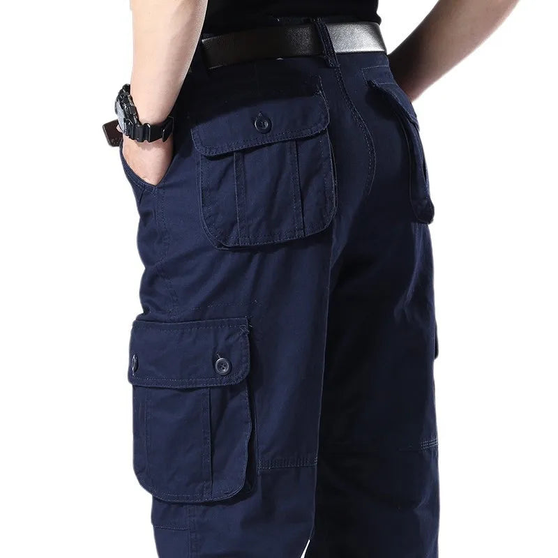 Men's Spring Baggy Cargo Pants Work Overalls Tactical Multi-Pocket Casual Cotton Pants Male Army Straight Slacks Long Trousers