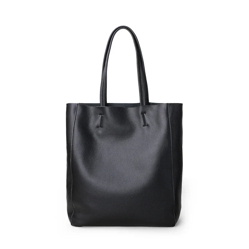 Genuine Leather Bag Women Casual Tote Female Luxury Simple Fashion Handbag Lady Cowhide Leather Daily Use Shoulder Shopping Bag