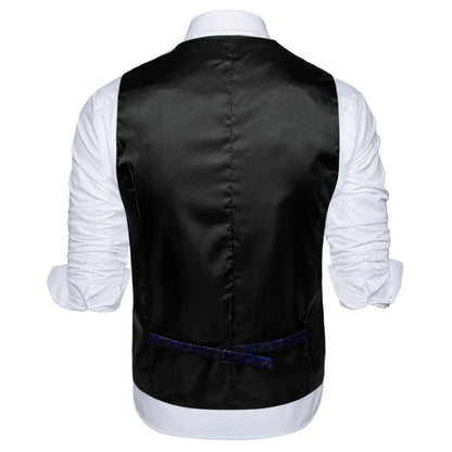 Men's Vest Blue Floral Suit Vest V Neck Tie Set For Wedding Party Brand Formal Dress Waistcoat Man Casual Sleeveless Jacket