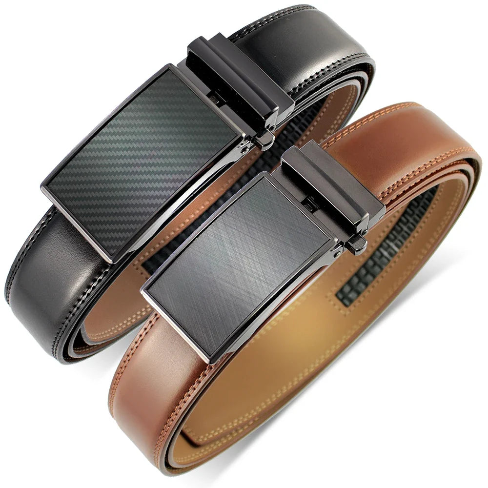 Mens Leather Belt  Automatic Genuine Leather Belts Leisure Fashion Ratchet Belts for Men Pants Waistband Ремень