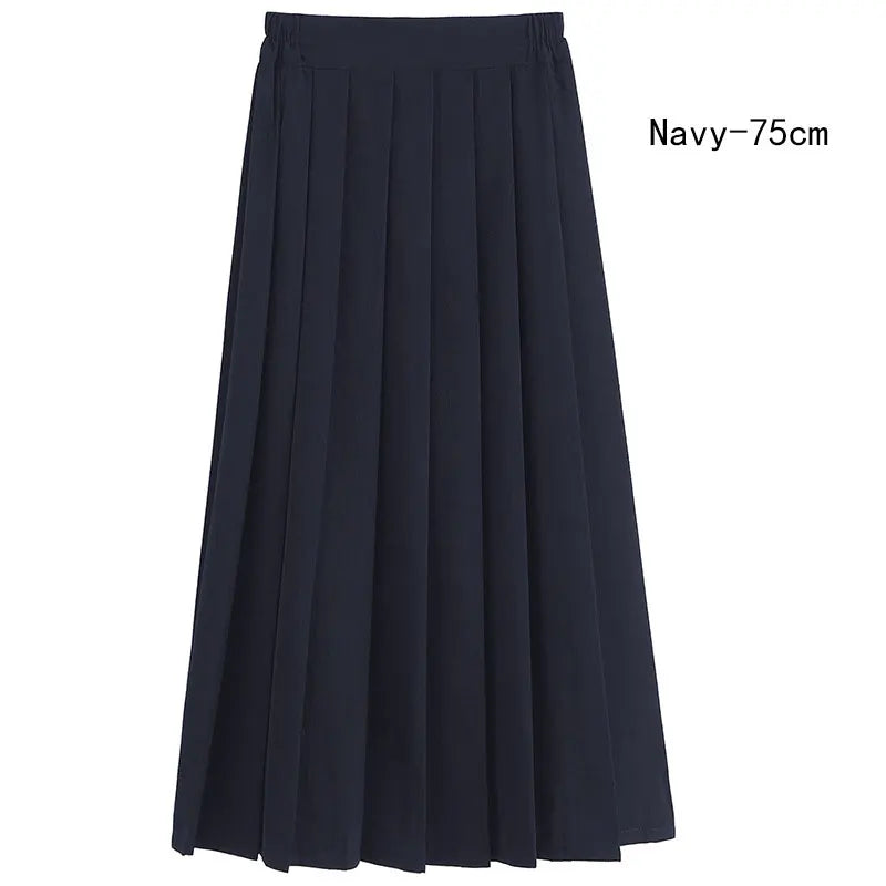 Women Skirt Elastic Waist Japanese Student Girls School Uniform Solid JK Pleated Skirt Short/Middle/Long Skirt A-Line Streetwear