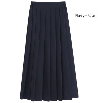 Women Skirt Elastic Waist Japanese Student Girls School Uniform Solid JK Pleated Skirt Short/Middle/Long Skirt A-Line Streetwear