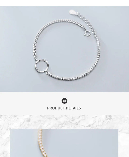 Bracelet de luxe éblouissant en zircon creux pour femmes, en argent sterling 925, avec maillons géométriques, bijou fin
