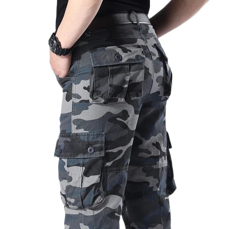 Men's Spring Baggy Cargo Pants Work Overalls Tactical Multi-Pocket Casual Cotton Pants Male Army Straight Slacks Long Trousers