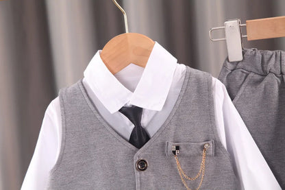 New Spring Autumn Baby Clothes Suit Children Boys Vest Shirt Pants 3Pcs/Sets Toddler Fashion Casual Costume Kids Formal Clothing