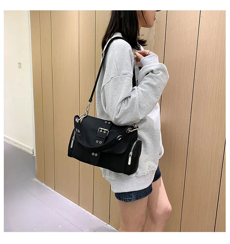 Nylon Women Shoulder Crossbody Bag Black Fashion Rivet Axillary Bags Brand Design Ladies Female Handbag Small Black Bolsa Femini
