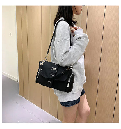 Nylon Women Shoulder Crossbody Bag Black Fashion Rivet Axillary Bags Brand Design Ladies Female Handbag Small Black Bolsa Femini
