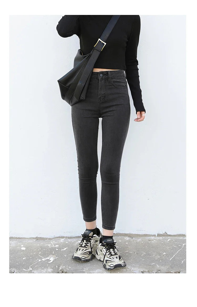 Women Jeans Retro High Waist Stretch Pencil Denim Pants Elastic for Woman Female Trousers Autumn Winter Ladies