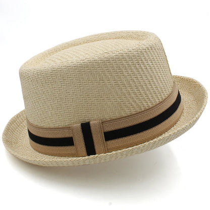Men Women Classical Straw Pork Pie Hats Fedora Sunhats Trilby Caps Summer Boater Beach Outdoor Travel Party Size US 7 1/4 UK L
