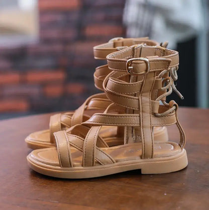 Girls Sandals Soft Bottom Little Princess Shoes Summer New Children's High Roman Shoes Baby Peep-toe Beach Shoes