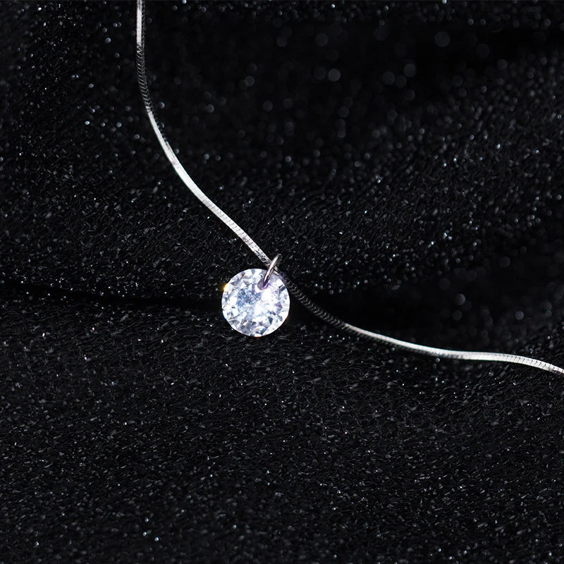 Pure 925 Sterling Silver Dazzling AAA Zircon Round Pendant Necklace for Women Fashion Choker Necklace Fine Jewelry