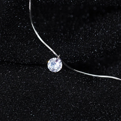 Pure 925 Sterling Silver Dazzling AAA Zircon Round Pendant Necklace for Women Fashion Choker Necklace Fine Jewelry