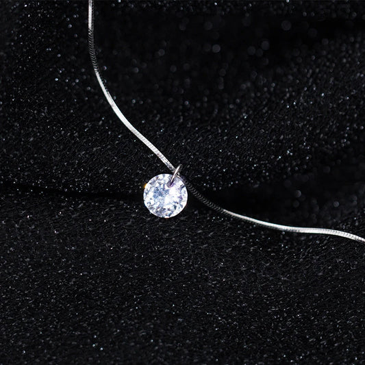 Pure 925 Sterling Silver Dazzling AAA Zircon Round Pendant Necklace for Women Fashion Choker Necklace Fine Jewelry