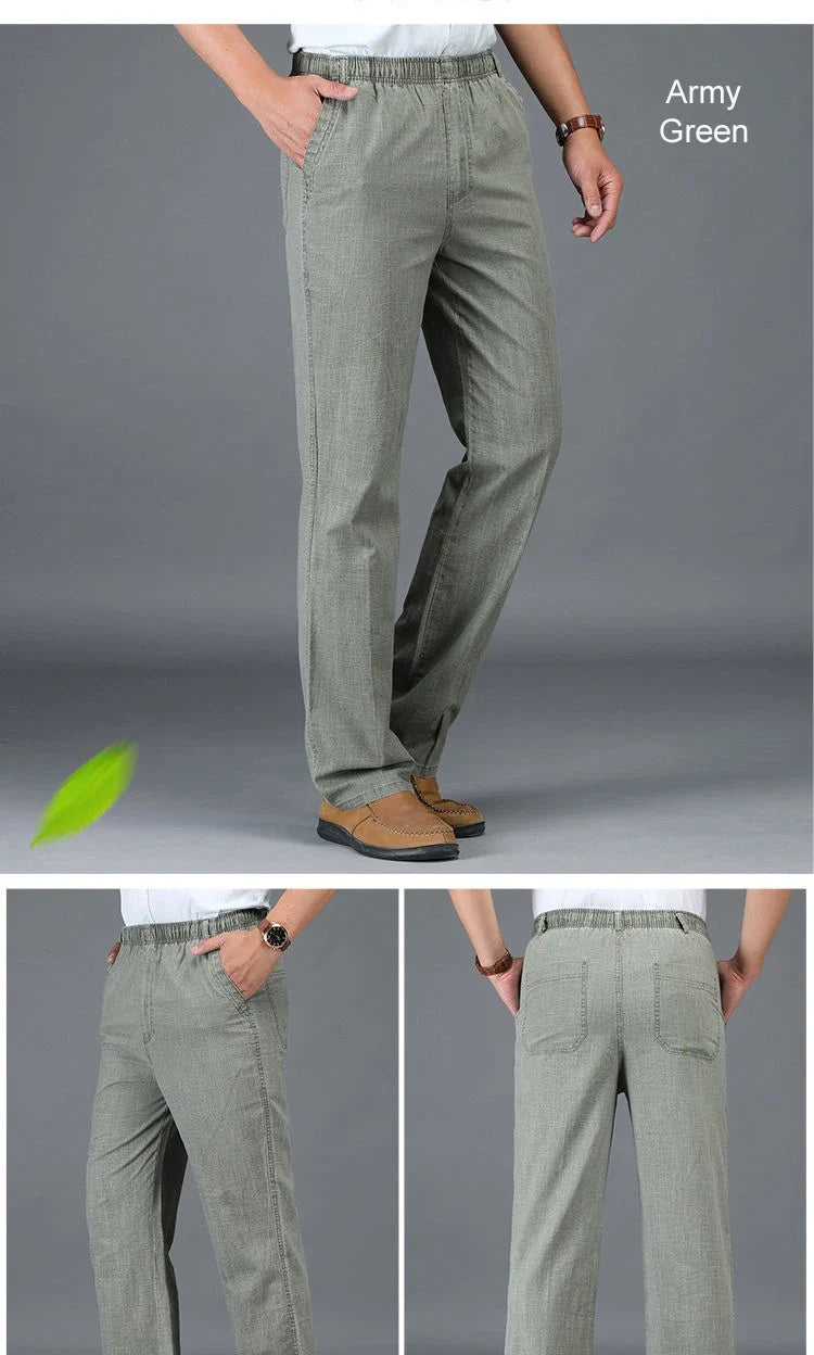 Summer Linen Men Casual Pants Work Wear Office Thin Golf Straight Long Formal Suit Trousers Plus Size 5xl 2024 New