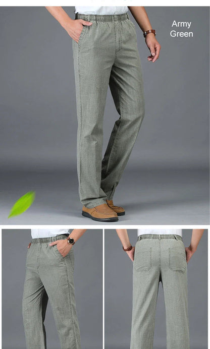 Summer Linen Men Casual Pants Work Wear Office Thin Golf Straight Long Formal Suit Trousers Plus Size 5xl 2024 New