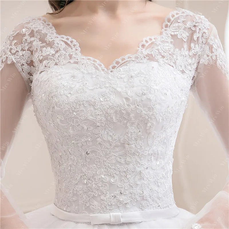 Best Selling 2024 Long Sleeve V Neck Lace Wedding Dress 2026 Vintage Bride Bridal Ball Gown Modest Wedding Dresses  Customized