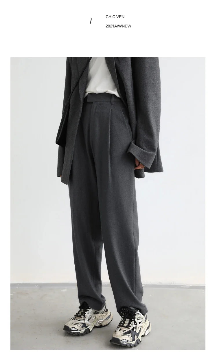 Simple Casual Women Twill Suit Pants Wide Leg Pants Straight Floor Pants Office Ladies Female Trousers