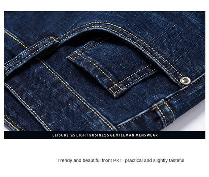 2024 autumn spring fitted straight stretch denim jeans classic style badge youth men's business casual jeans trousers