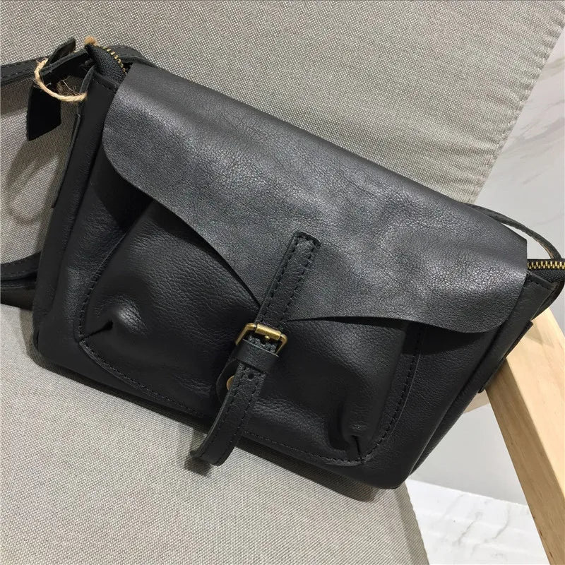 Retro Women Crossbody Bags Natural Real Leather Shoulder Bag Female Solid Casual Daily Messenger Bags Satchel Designer Handbags