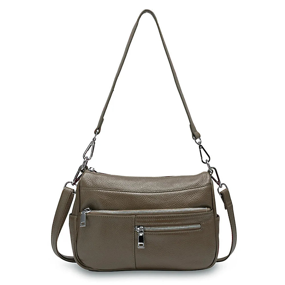 Noble Temperament Women Shoulder Bag 100% Genuine Leather Winter Black Pink Fashion Crossbody Purse Beige Hobos Handbag
