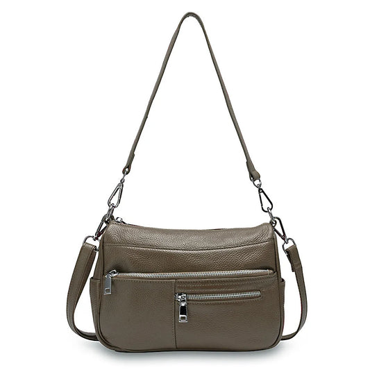 Noble Temperament Women Shoulder Bag 100% Genuine Leather Winter Black Pink Fashion Crossbody Purse Beige Hobos Handbag