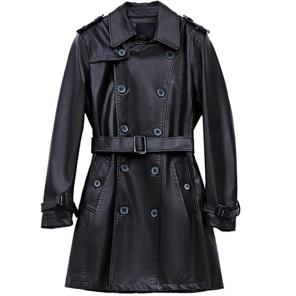 Autumn Black Faux Leather Trench Coat Men Long Sleeve Belt Double Breasted Brown Plus Size Men Clothing 2022 4xl 5xl