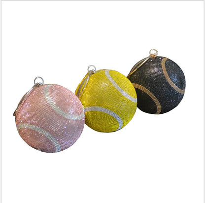 Lady Yellow Pink Black Diamond Day Clutches Rhinestone Pearl Evening Bag Circular Shaped Chain Shoulder Handbags For Party Purse